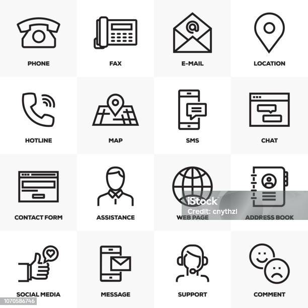 Contact Us Line Icons Set Stock Illustration - Download Image Now - Address Book, Advice, Assistance