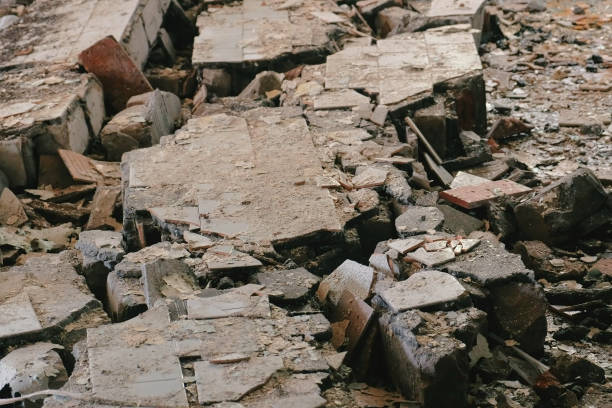 istock Wreckage of the destroyed building and crash. 1070592014