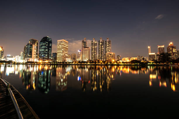 istock Modern night city skyline with lights reflection 1070594278