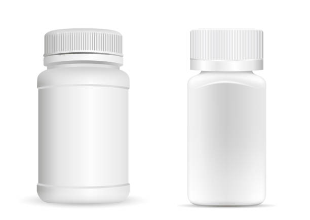 istock Pills bottles. White round and square medical container for drugs, diet, nutritional supplements. Vector illustration isolated on white background. 1070594692