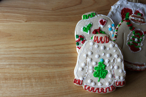 Stack of Ugly Christmas Sweater Cookies with copy space