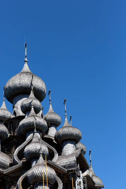 view of kizhi island, the historic site of wooden churches and bell tower-republic of karelia,russia - russia russian culture kizhi island traditional culture imagens e fotografias de stock