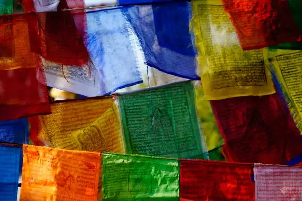 Prayer flags at a Buddhist temple outside of Kathmandu, Nepal