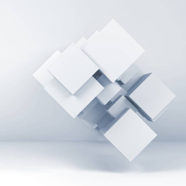 istock Installation of cubes in empty room. 3d 1070608016