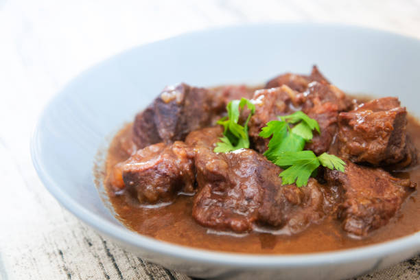 istock Closeup of pork stew Meat with vegetables 1070609698