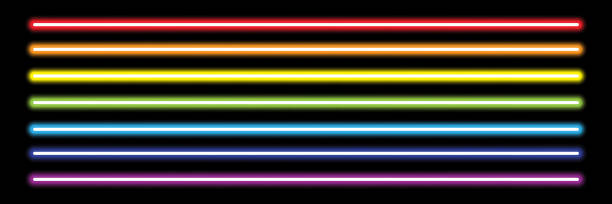 illustrations, cliparts, dessins animés et icônes de lampes tube au néon arc-en-ciel horizontal sur fond noir, illustration vectorielle - backgrounds laser abstract glitter