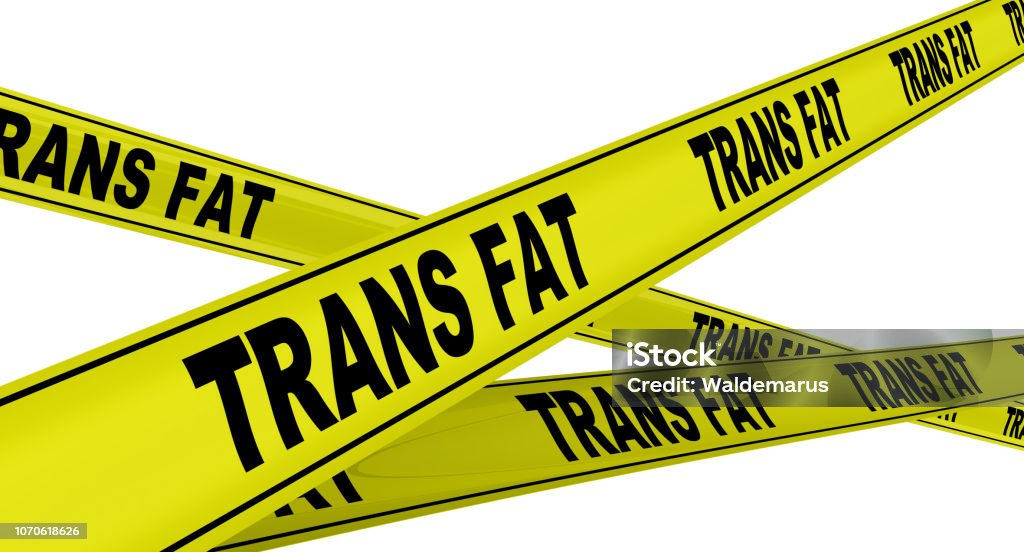 Trans fat. Yellow warning tapes Yellow warning tapes with inscription TRANS FAT. Isolated. 3D Illustration Trans Fat Stock Photo