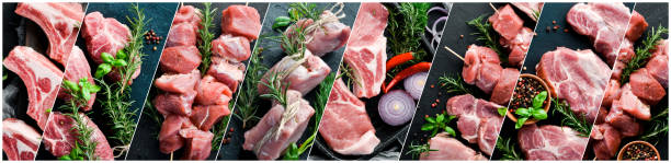 istock Collage of raw meat. On a black background. 1070635336