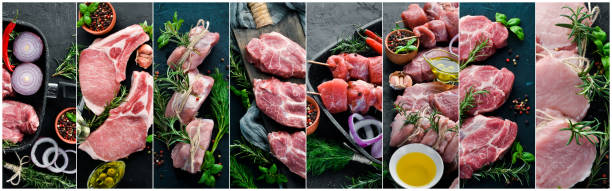 istock Collage of raw meat. On a black background. 1070635638