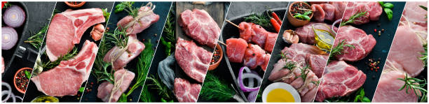 istock Collage of raw meat. On a black background. 1070635724