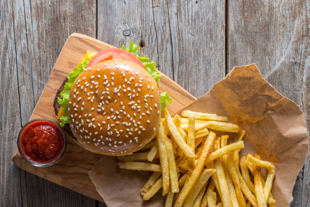istock fast food on the wood 1070651488