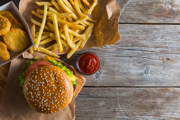 istock fast food on the wood 1070651570