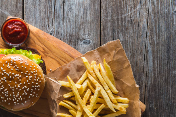 istock fast food on the wood 1070651654