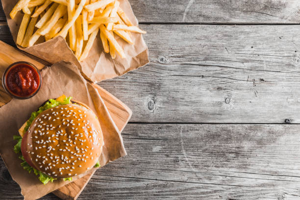 istock fast food on the wood 1070651960