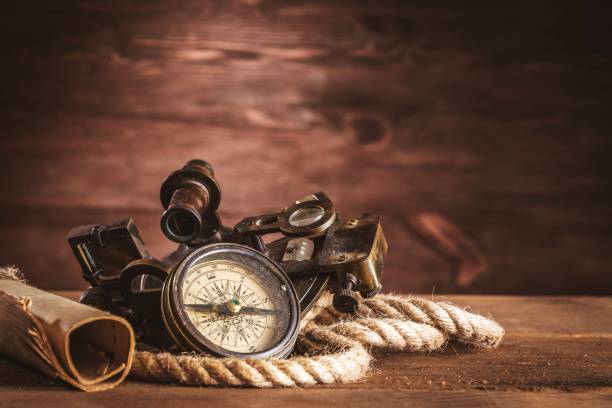 istock Nautical equipment on the wooden background 1070652760