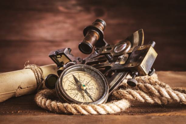 istock Nautical equipment on the wooden background 1070653072