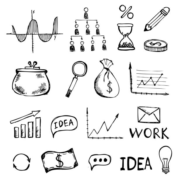istock Hand drawn business symbols. Management concept with Doodle design style. 1070655810