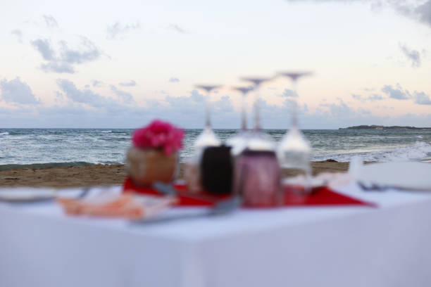 istock Romantic dinner on the beach by the ocean 1070665596