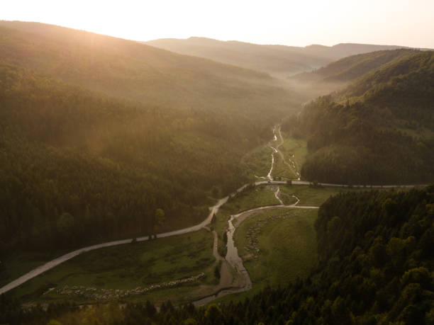 istock Aerial view to road with moutains captured from above 1070683938