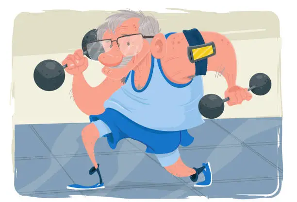 Vector illustration of The Elderly and Dumbbells.