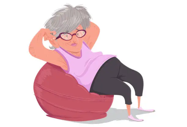 Vector illustration of The elderly woman and the pilates