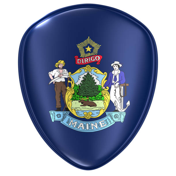 istock 3d rendering of a Maine USA State flag icon. 1070700908