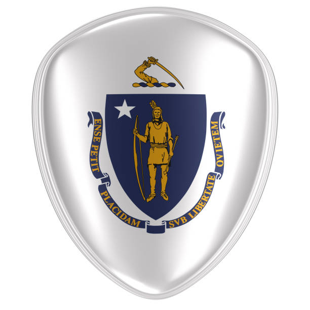 istock 3d rendering of a Massachusetts USA State flag icon. 1070700944