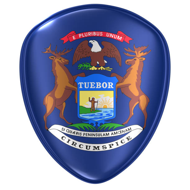 istock 3d rendering of a Michigan USA State flag icon. 1070700968