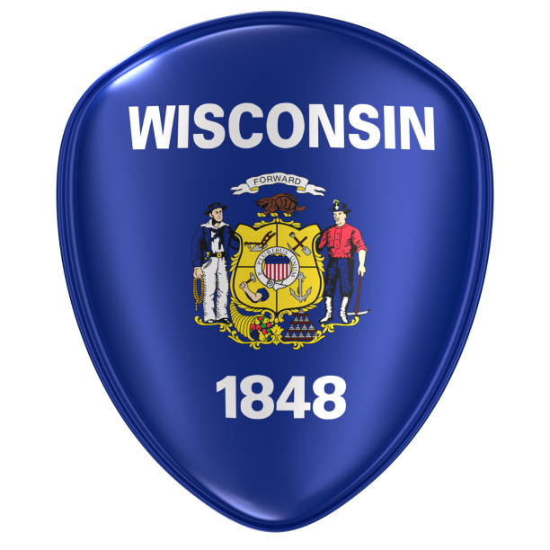 istock 3d rendering of a Wisconsin USA State flag icon. 1070701436