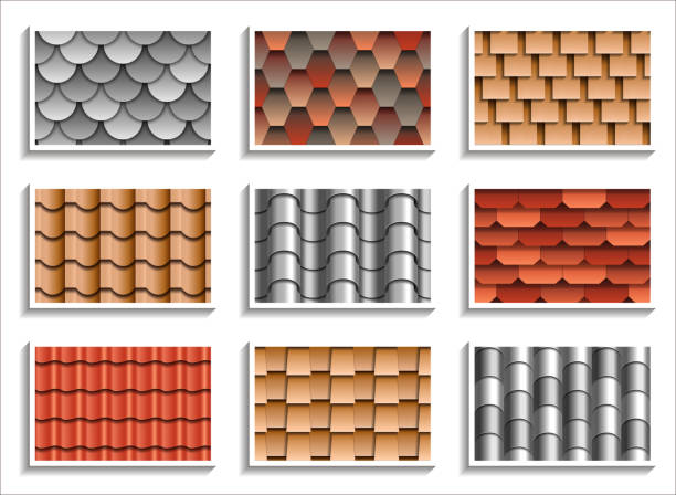 シームレスな屋根タイルのテクスチャを設定します。3 d パターンの屋上材料 - roof tile tile geometric shape backgrounds点のイラスト素材／クリップアート素材／マンガ素材／アイコン素材