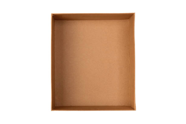 ouvre la boîte en carton blanc brun isolé sur fond blanc, vue de dessus - single object paper box tray photos et images de collection