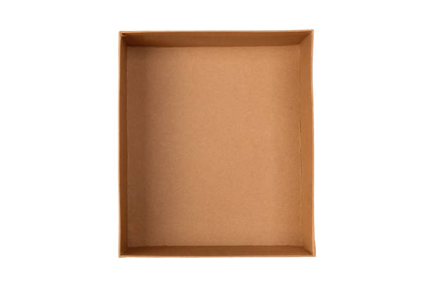 Opened brown blank cardboard box isolated on white background, top view