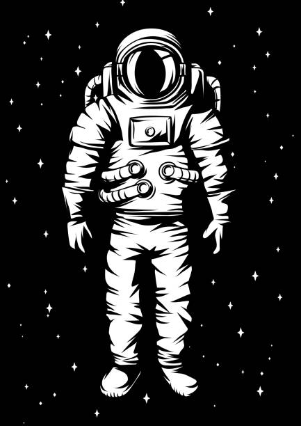 Illustration of astronaut. Spaceman in suit. Illustration of astronaut. Spaceman in suit. Cosmonaut in outer space. astronaut silhouettes stock illustrations