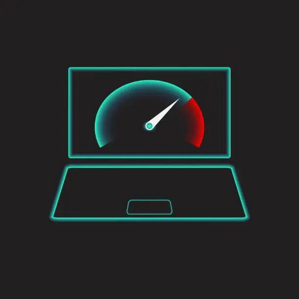 Vector illustration of Flat design of outline laptop with speed test on a screen.