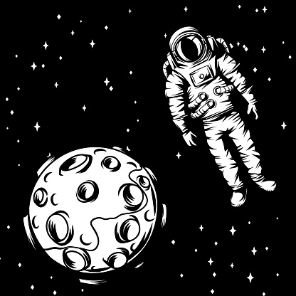 Ilustración de Dibujo De Astronauta Con La Luna y más Vectores Libres de  Derechos de Astronauta - Astronauta, Accesorio de cabeza, Arte - iStock