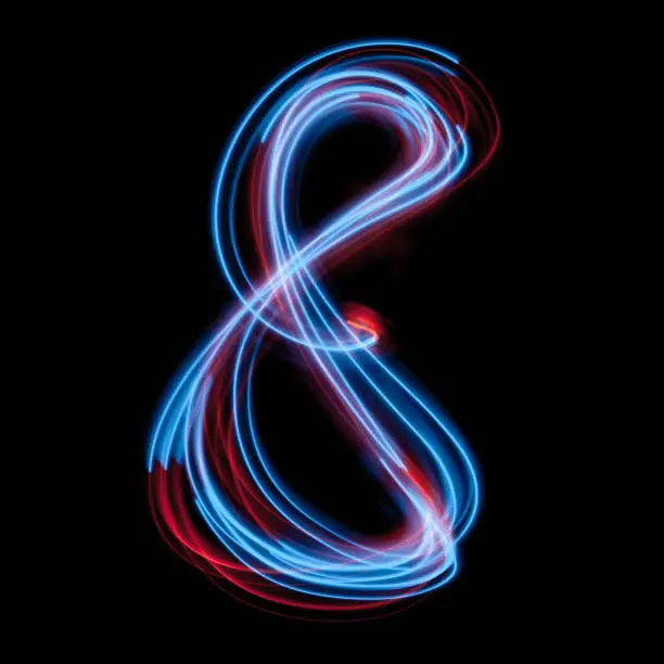 Photo of The neon number 8, blue light image