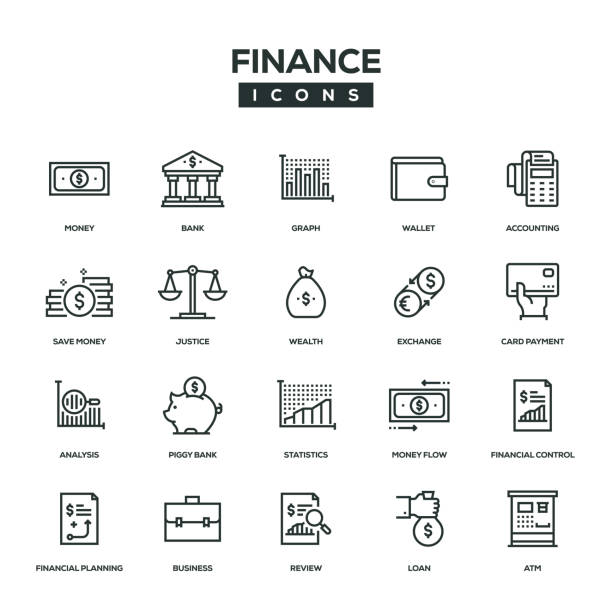 finance line icon set - piggy bank savings wealth coin bank stock-grafiken, -clipart, -cartoons und -symbole