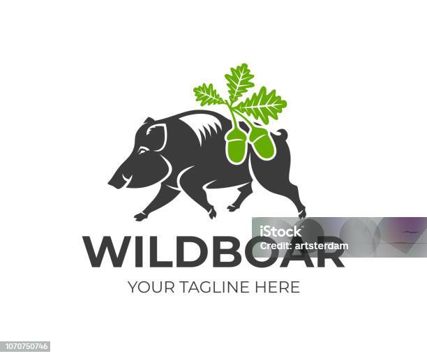 Листья Кабана И Дуба С Желудями Дизайн Животных Охоты Природы И.