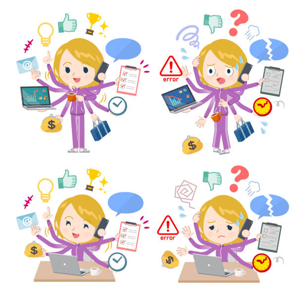 ilustrações de stock, clip art, desenhos animados e ícones de school fair skin girl purple jersey_mulch task office - relationship difficulties flash