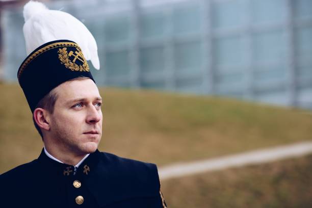istock Black coal miner foreman in gala parade uniform 1070752026