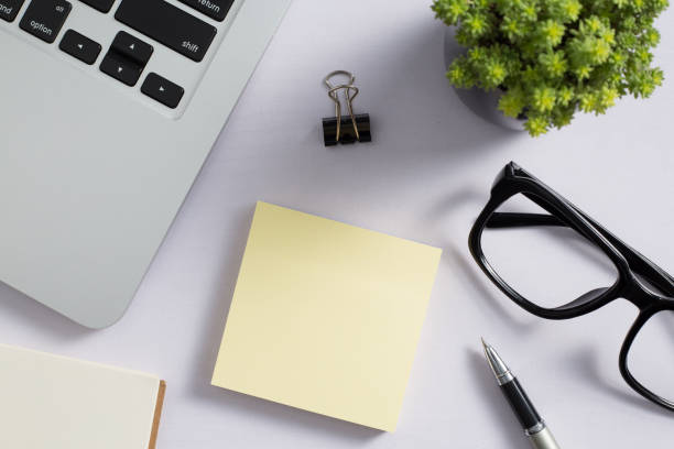 istock Office desk table with laptop and supplies 1070761296