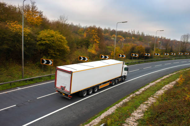 istock Articulated lorry in motion on the road 1070764258