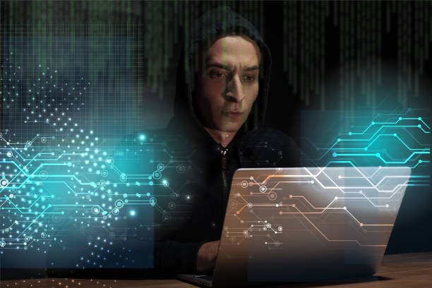 istock portrait of hacker in black hoodie using laptop, cuber security concept 1070774454
