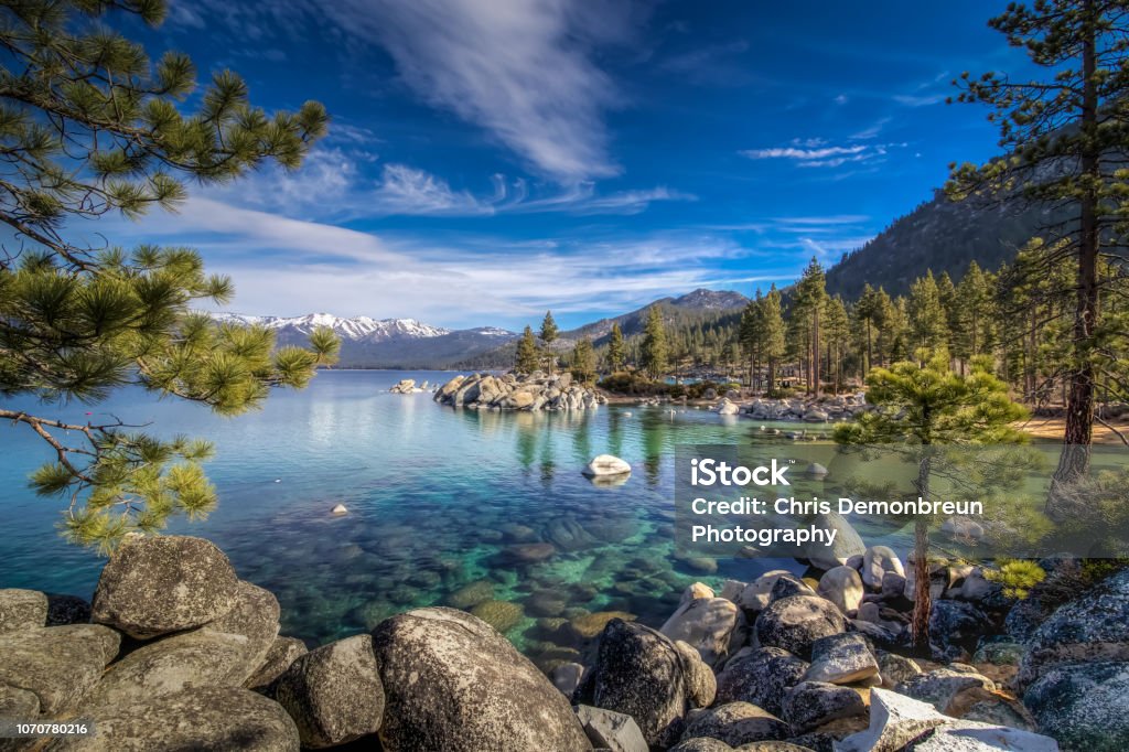 Lake Tahoe A beautiful day at the Sand Harbor area of Lake Tahoe Lake Tahoe Stock Photo