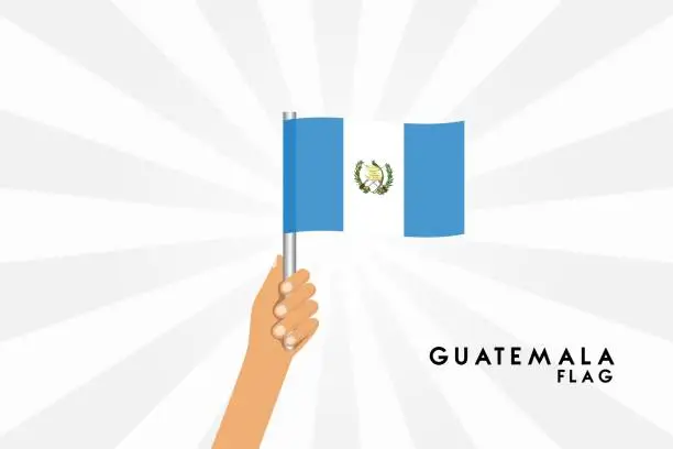 Vector illustration of Vector cartoon illustration of human hands hold Guetemala flag. Isolated object on white background.