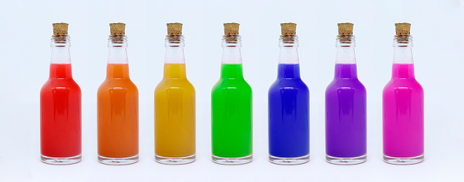 Bottles with colored liquids