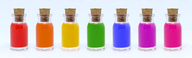 istock Glass bottles with colored liquids 1070812928
