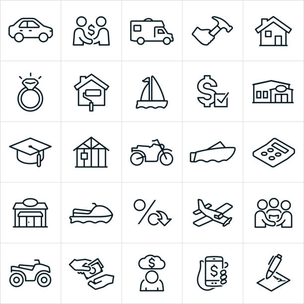 ilustrações de stock, clip art, desenhos animados e ícones de types of loans icons - vehicle trailer illustrations