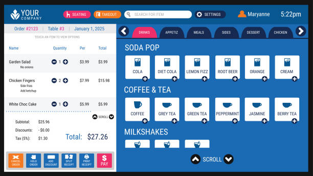 Point of Sale System Restaurant Point of Sale Software System with User Interface point of sale stock illustrations
