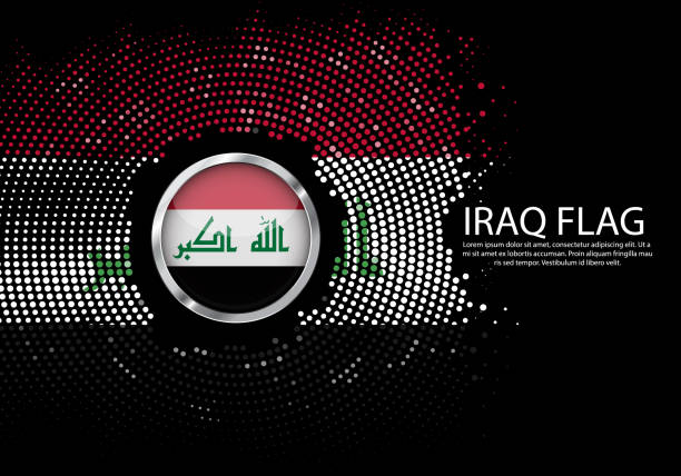 istock Background Halftone gradient template or LED neon Light on round Dots style of Iraq flag.  Modern soccer cup for futuristic background with circle metallic round of Iraq flag. Vector. 1070840202